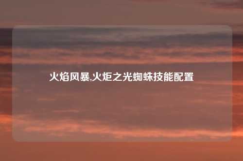 火焰风暴,火炬之光蜘蛛技能配置