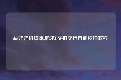 dnf娃娃机脚本,跪求DNF拍卖行自动秒拍教程