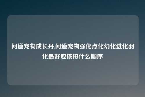 问道宠物成长丹,问道宠物强化点化幻化进化羽化最好应该按什么顺序