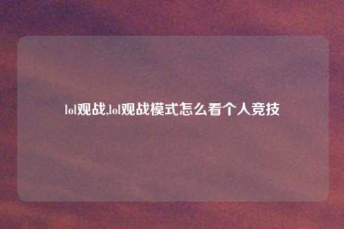lol观战,lol观战模式怎么看个人竞技