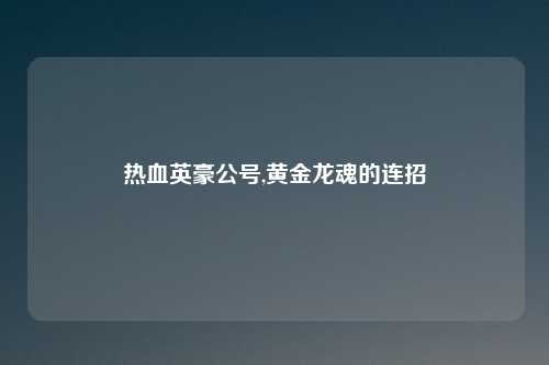 热血英豪公号,黄金龙魂的连招