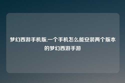 梦幻西游手机版,一个手机怎么能安装两个版本的梦幻西游手游
