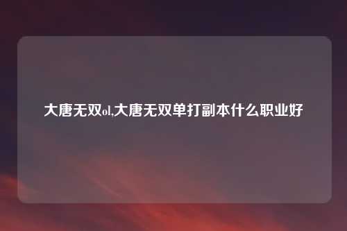 大唐无双ol,大唐无双单打副本什么职业好