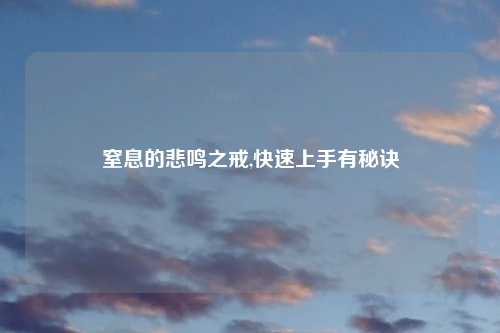 窒息的悲鸣之戒,快速上手有秘诀