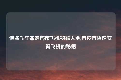 侠盗飞车罪恶都市飞机秘籍大全,有没有快速获得飞机的秘籍