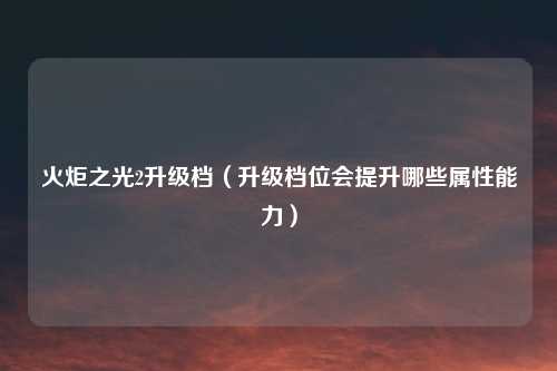 火炬之光2升级档（升级档位会提升哪些属性能力）