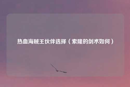 热血海贼王伙伴选择（索隆的剑术如何）