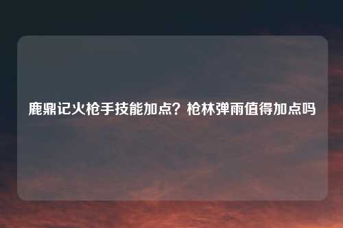 鹿鼎记火枪手技能加点？枪林弹雨值得加点吗