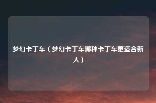 梦幻卡丁车(梦幻卡丁车哪种卡丁车更适合新人)