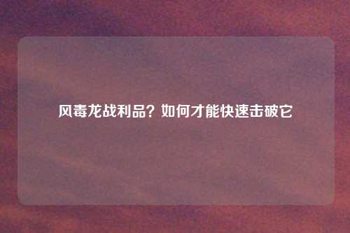 风毒龙战利品？如何才能快速击破它