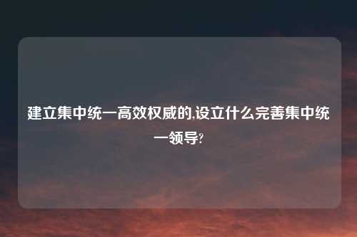 建立集中统一高效权威的,设立什么完善集中统一领导?