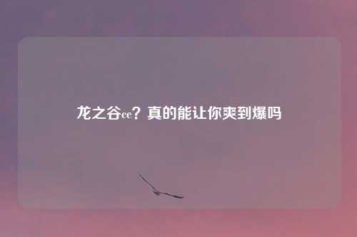 龙之谷ce?真的能让你爽到爆吗