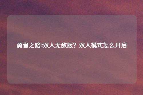 勇者之路2双人无敌版？双人模式怎么开启