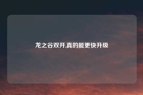 龙之谷双开,真的能更快升级