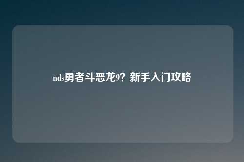nds勇者斗恶龙9？新手入门攻略