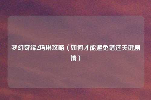 梦幻奇缘2玛琳攻略（如何才能避免错过关键剧情）