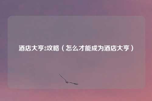 酒店大亨2攻略（怎么才能成为酒店大亨）