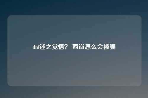 dnf迷之觉悟？ 西岚怎么会被骗