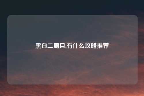 黑白二周目,有什么攻略推荐