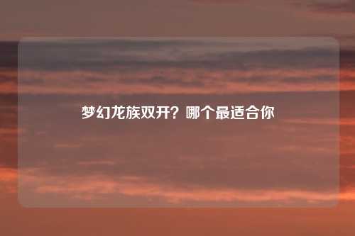 梦幻龙族双开？哪个最适合你
