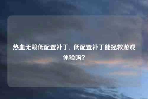 热血无赖低配置补丁,  低配置补丁能拯救游戏体验吗？