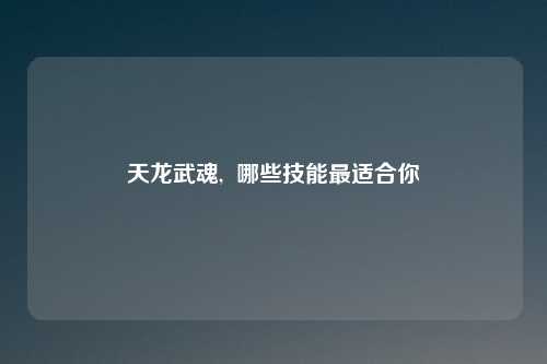 天龙武魂,  哪些技能最适合你