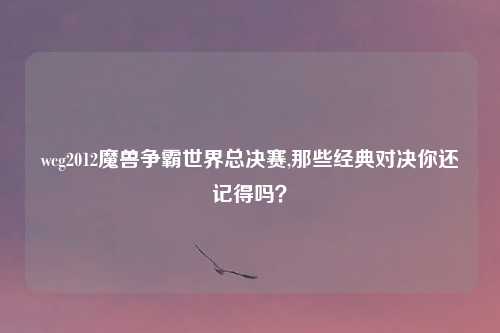 wcg2012魔兽争霸世界总决赛,那些经典对决你还记得吗？