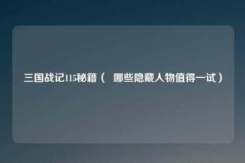 三国战记115秘籍（  哪些隐藏人物值得一试）