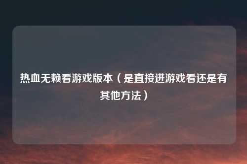 热血无赖看游戏版本（是直接进游戏看还是有其他方法）