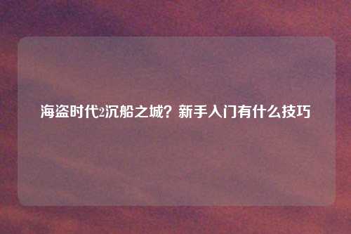 海盗时代2沉船之城？新手入门有什么技巧