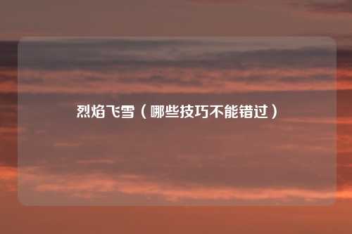 烈焰飞雪（哪些技巧不能错过）