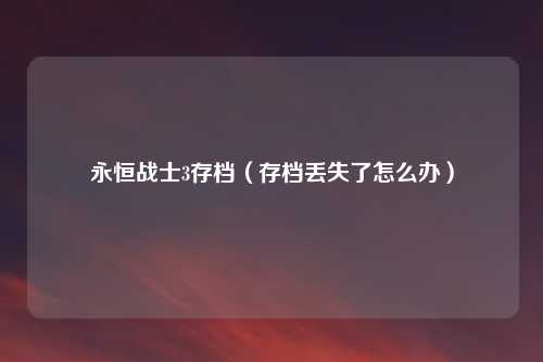 永恒战士3存档（存档丢失了怎么办）