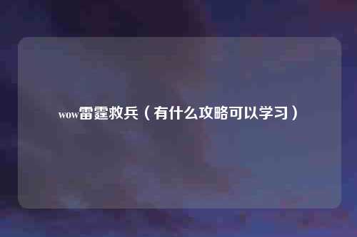 wow雷霆救兵（有什么攻略可以学习）