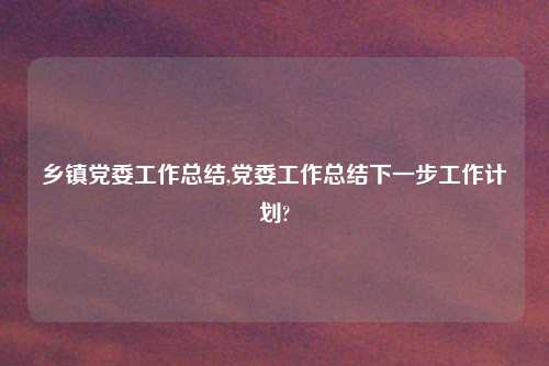 乡镇党委工作总结,党委工作总结下一步工作计划?