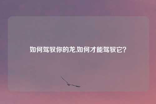 如何驾驭你的龙,如何才能驾驭它？