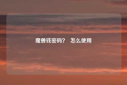 魔兽钱密码? 怎么使用