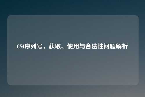 CS4序列号，获取、使用与合法性问题解析