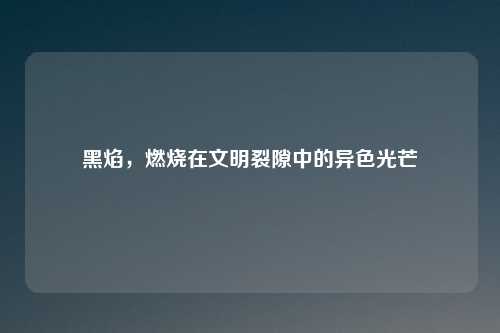 黑焰，燃烧在文明裂隙中的异色光芒