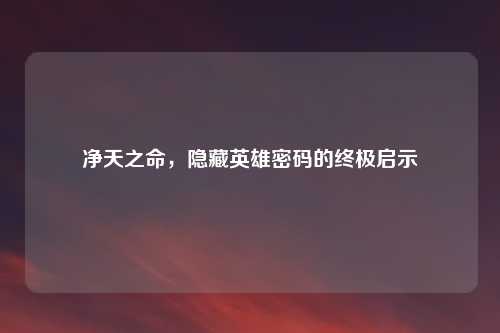 净天之命，隐藏英雄密码的终极启示