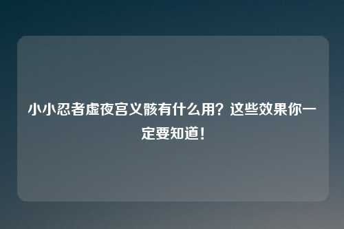 小小忍者虚夜宫义骸有什么用？这些效果你一定要知道！
