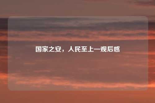 国家之安，人民至上—观后感