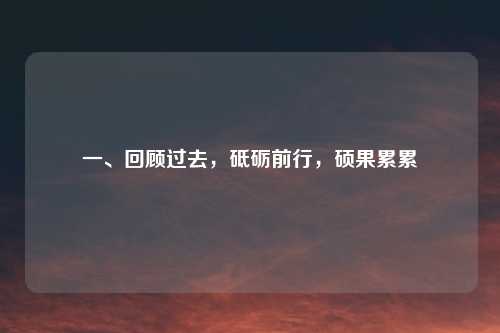 一、回顾过去，砥砺前行，硕果累累