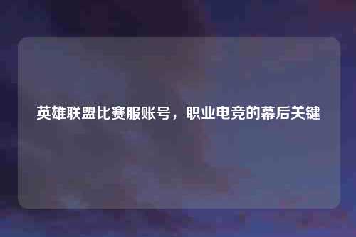 英雄联盟比赛服账号，职业电竞的幕后关键